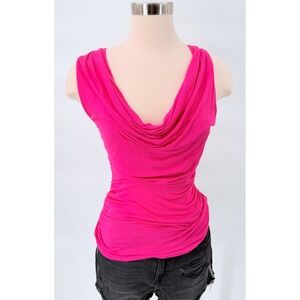 B Sharp Cowl Neck Tank Top Womens Small Pink Ruched O-Ring Racerback B3288 USA